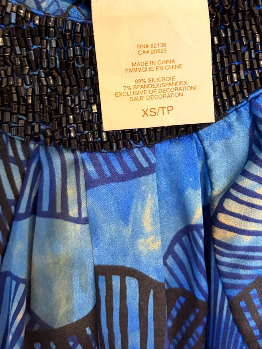 Silk Marciano Blue Printed Beaded Scoop-Neck Sleeveless Chemise slip dress mini - Picture 8 of 8